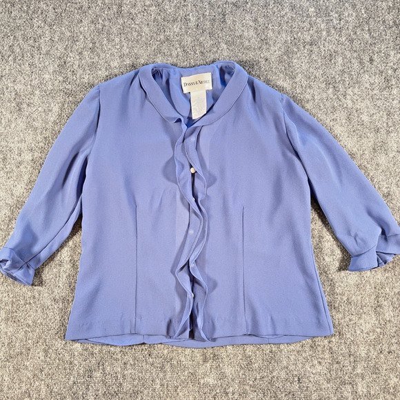 Danny & Nicole Lavender Polyester Lined Top Faux Pearl Buttons Ruffle Size 12 - Picture 1 of 7